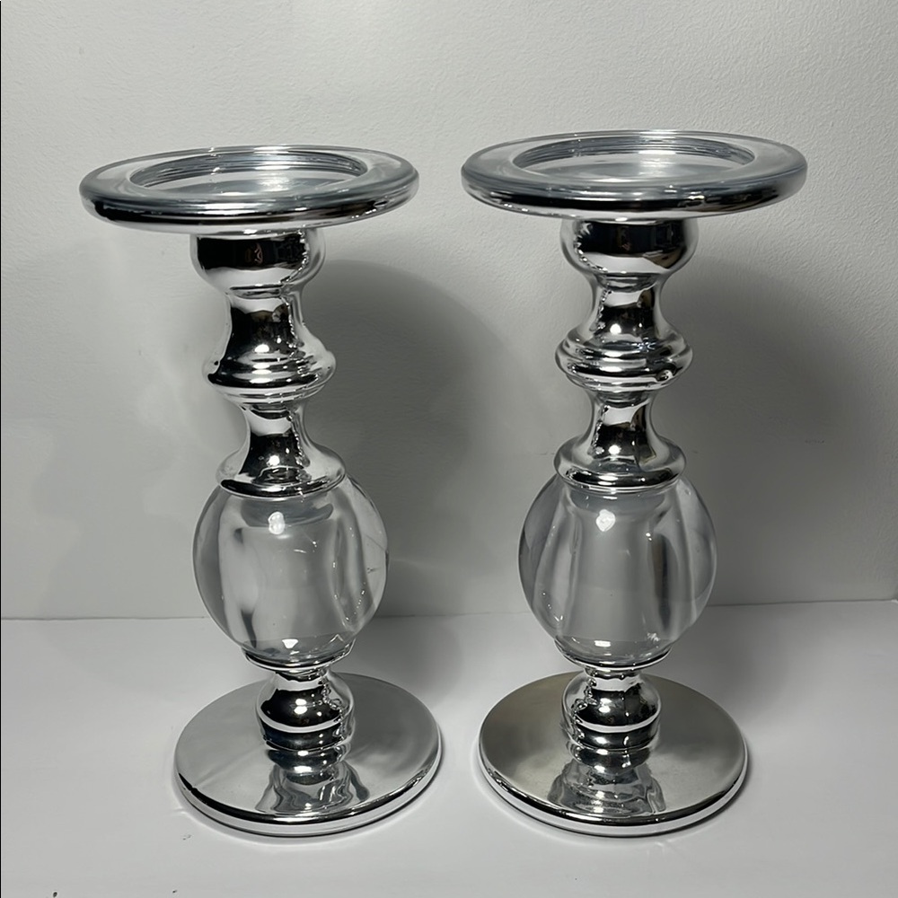 Yankee Candle Silver Tone Candle Holders (Set of 2)